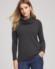 Chico's Cowlneck Cashmere Pullover Tunic DARK GREY