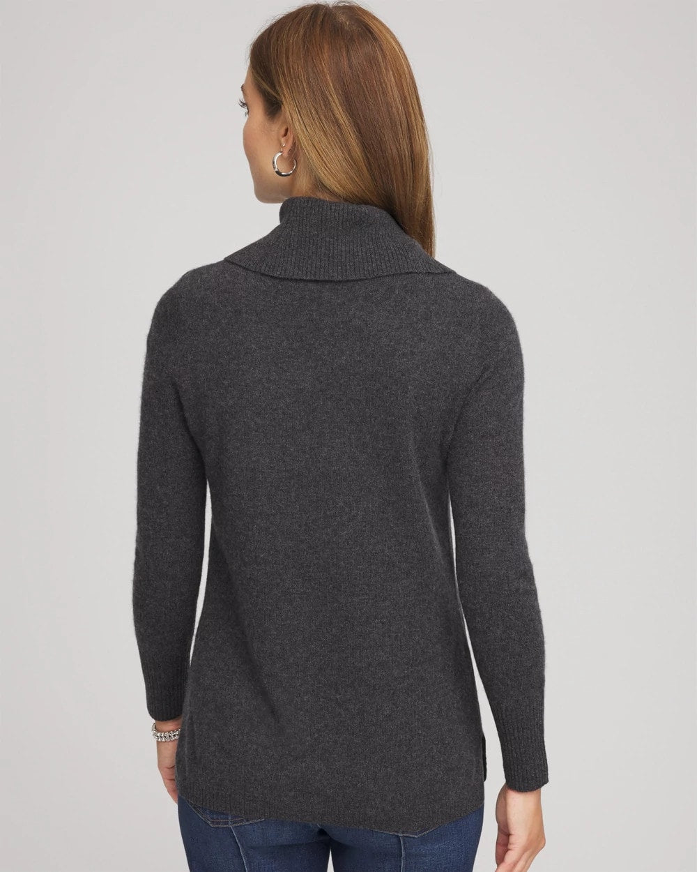 Chico's Cowlneck Cashmere Pullover Tunic DARK GREY