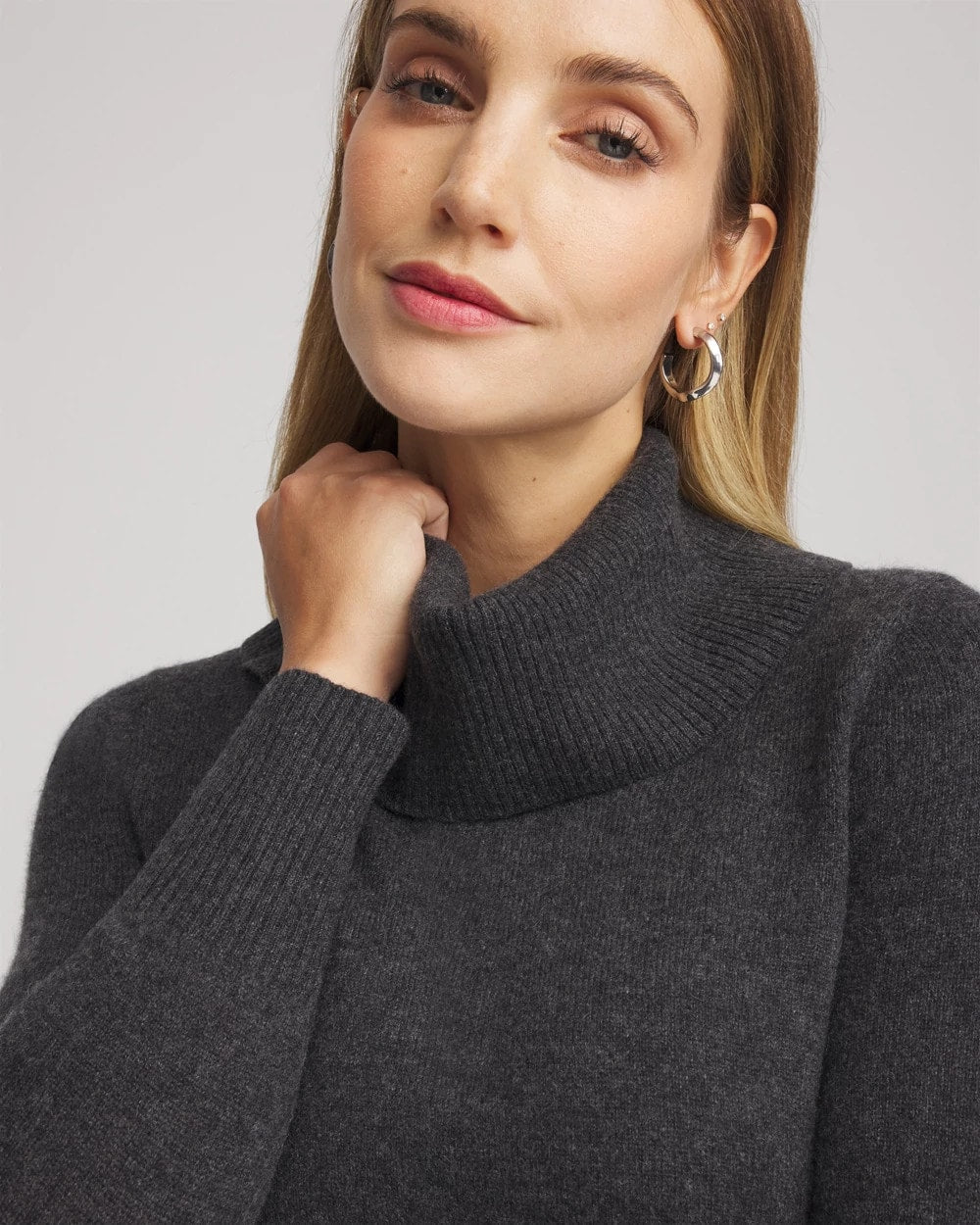 Chico's Cowlneck Cashmere Pullover Tunic DARK GREY