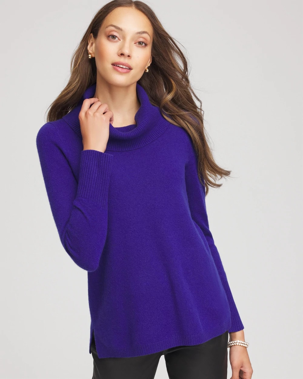 Chico's Cowlneck Cashmere Pullover Tunic COBALT
