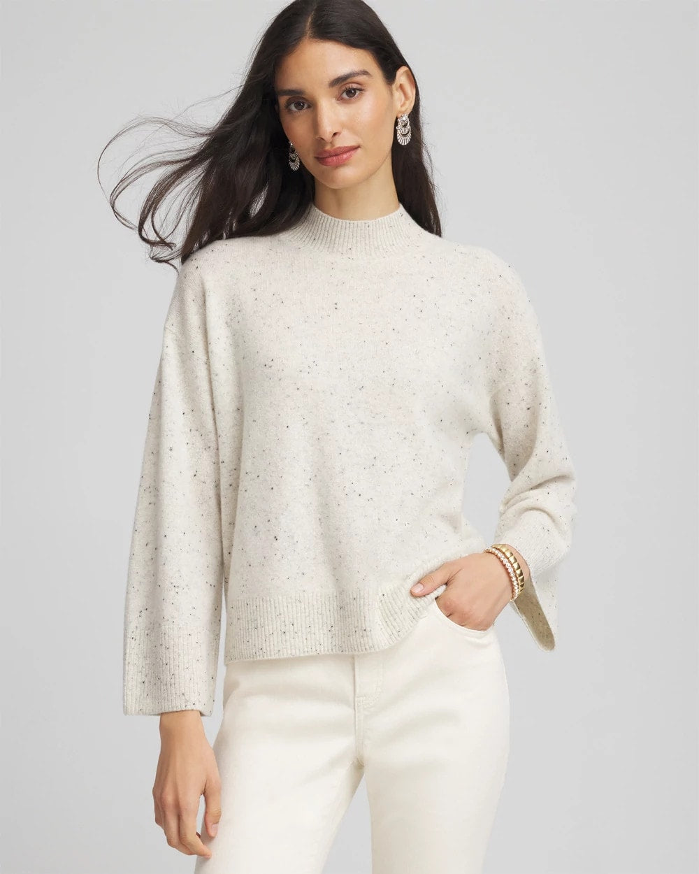Chico's Cashmere Mockneck Sweater LIGHT GRAY