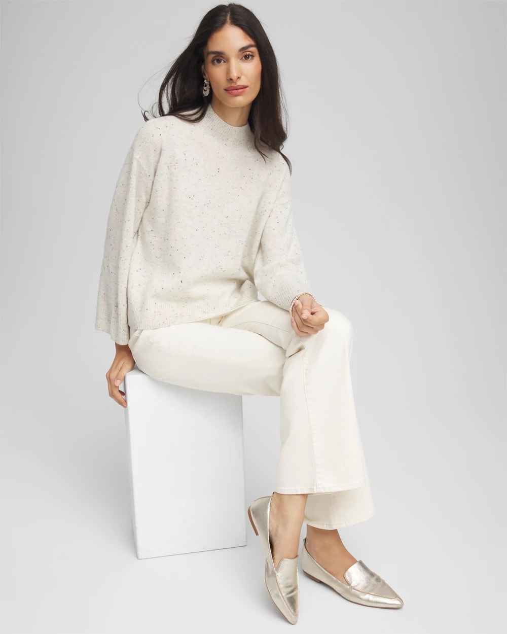 Chico's Cashmere Mockneck Sweater LIGHT GRAY