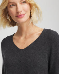 Chico's Relaxed V-Neck Cashmere Sweater DARK GREY