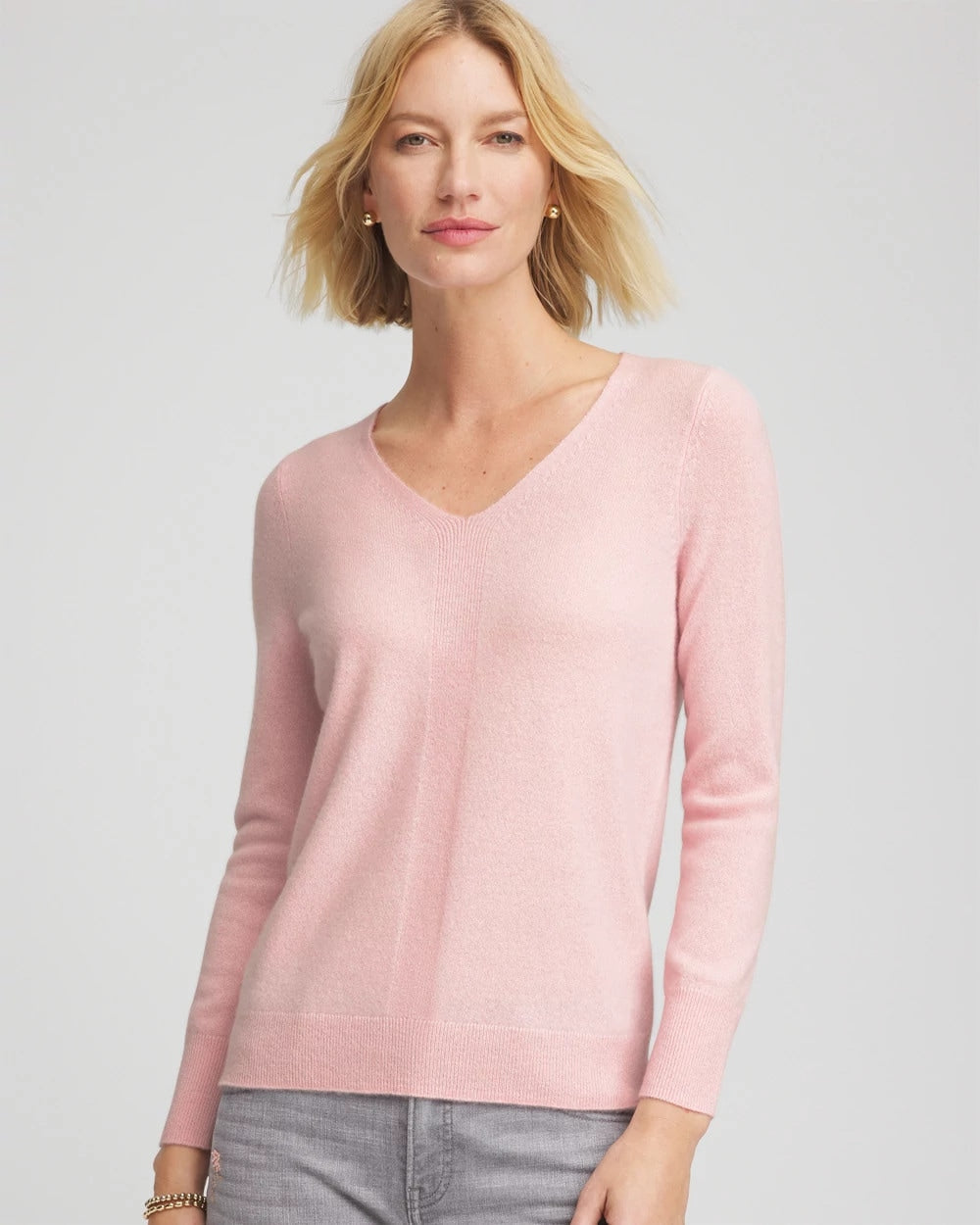 Chico's Relaxed V-Neck Cashmere Sweater BLUSHED