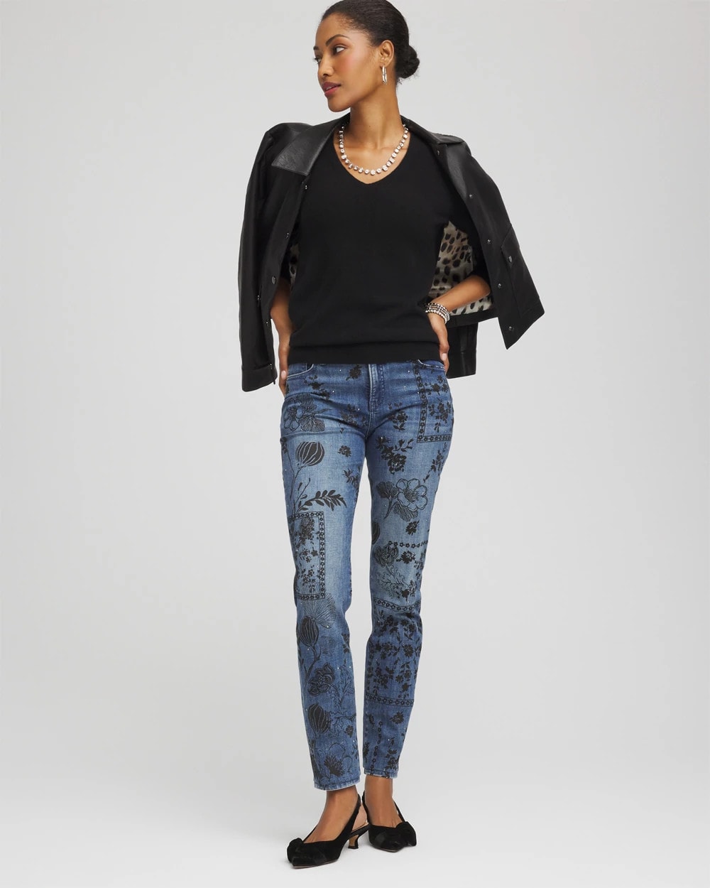 Chico's Relaxed V-Neck Cashmere Sweater BLACK