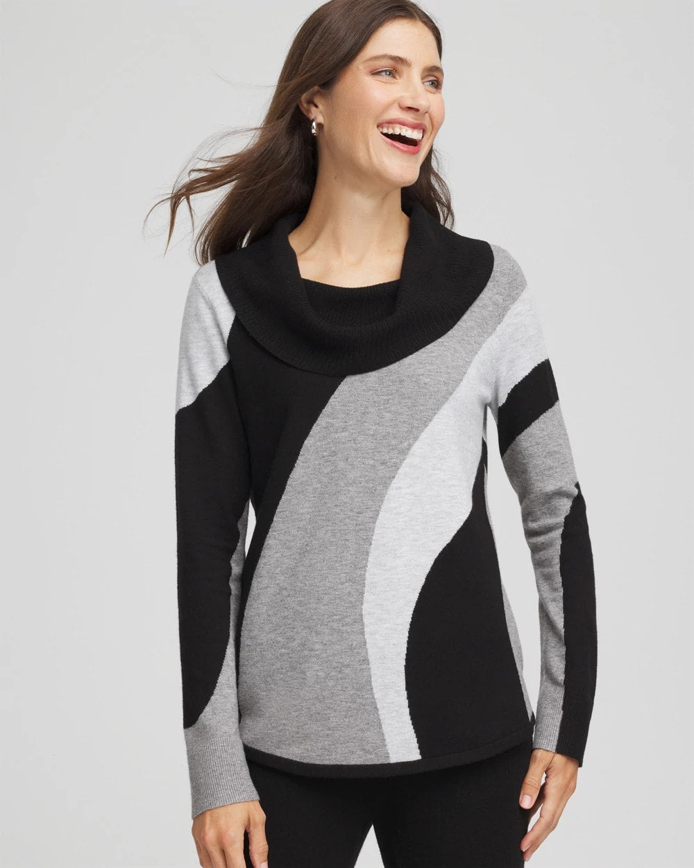 Chico's Zenergy® Luxe Intarsia Cowlneck Top FROSTED GRAY HEATHER