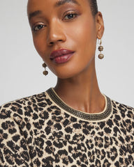 Chico's Embellished Crewneck Animal-Print Sweater FAUX CAMEL HEATHER