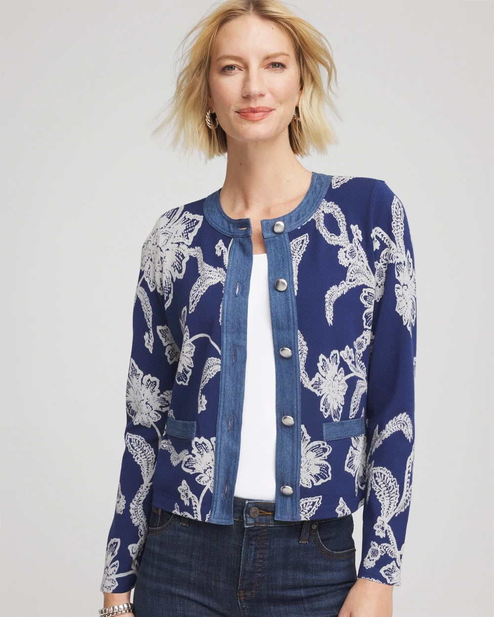 Chico's Floral Lady Jacket DUSKY BLUE