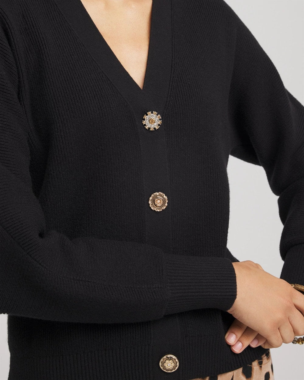 Chico's Relaxed-Fit Button-Front Cardigan BLACK