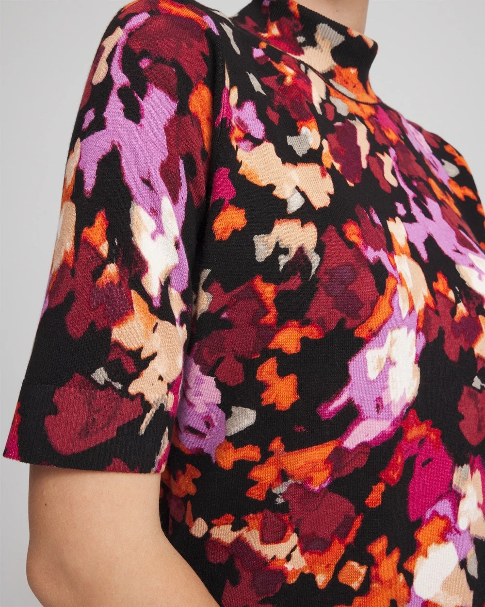 Chico's Ella Mockneck Painterly Pullover Sweater BLACK