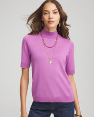 Chico's Ella Elbow Sleeve Mockneck Sweater GOOSEBERRY