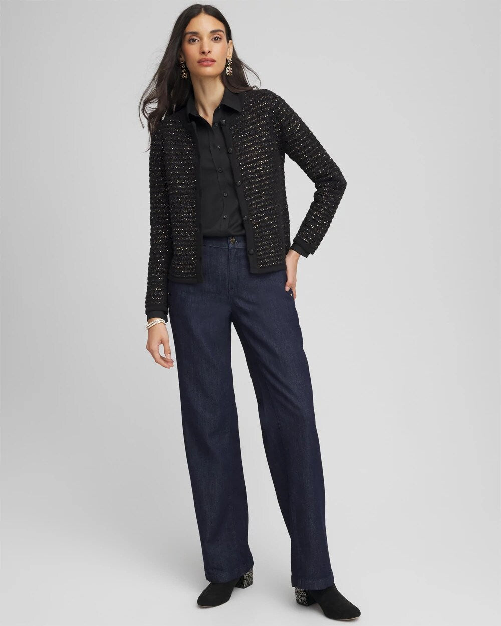 Chico's Shine Cropped Cardigan BLACK