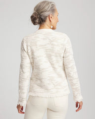 Chico's Fringe Textured V-Neck Cardigan ENGLISH CREAM