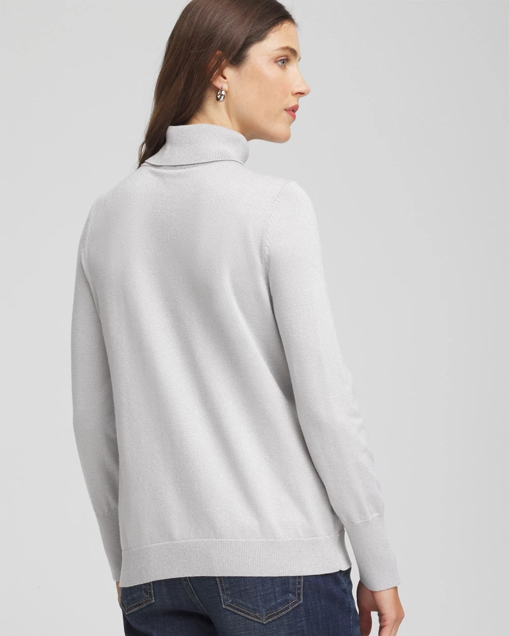 Chico's Metallic Turtleneck Pullover Sweaters SILVER GLITTER