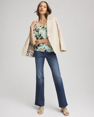 Chico's Printed Dolman V-Neck Pullover Sweater BLUE MENTHE