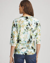 Chico's Printed Dolman V-Neck Pullover Sweater BLUE MENTHE