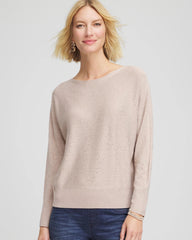 Chico's Ella Embellished Dolman Pullover Sweater LIGHT TAUPE HEATHER