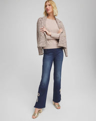 Chico's Ella Embellished Dolman Pullover Sweater LIGHT TAUPE HEATHER