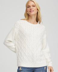 Chico's Embellished Cable Knit Sweater ENGLISH CREAM