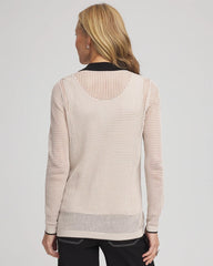 Chico's Pointelle Polo Cardigan SMOKEY TAUPE