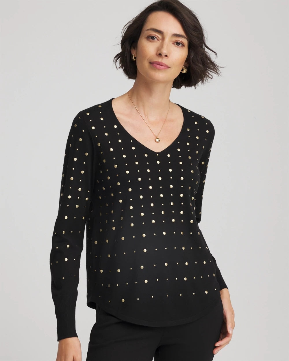 Chico's Ella Embellished Pullover Sweater BLACK