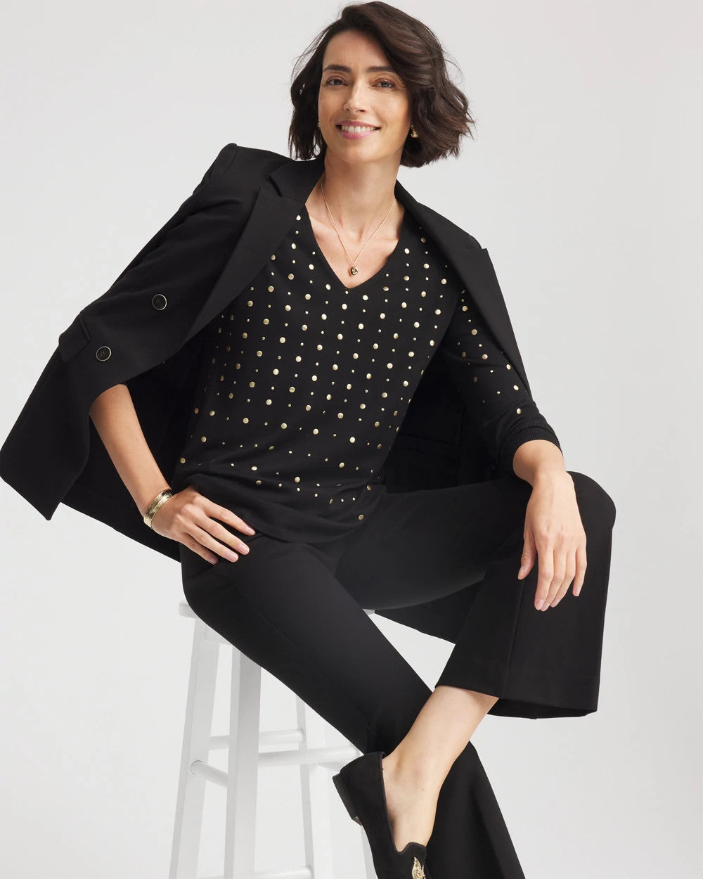 Chico's Ella Embellished Pullover Sweater BLACK