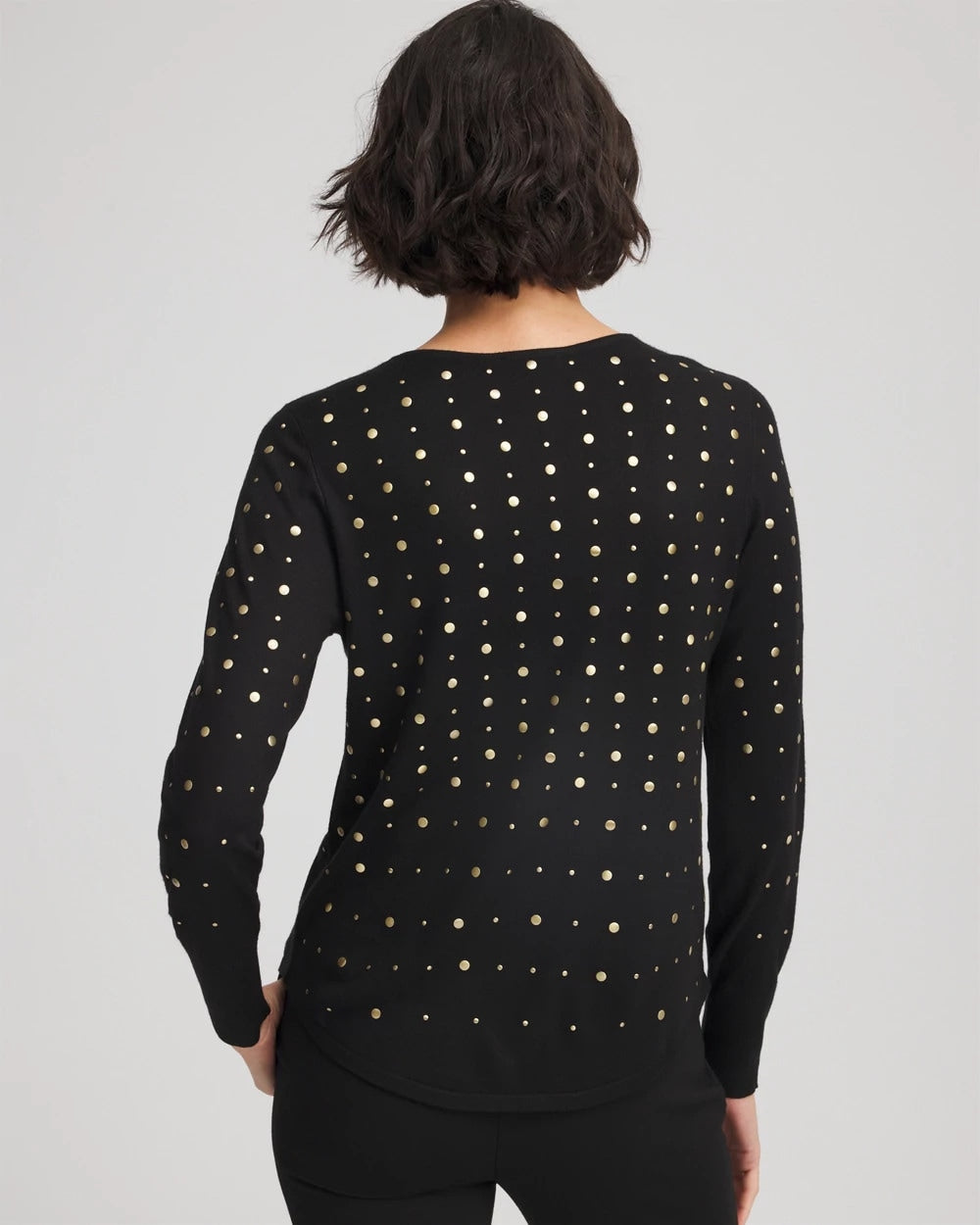 Chico's Ella Embellished Pullover Sweater BLACK