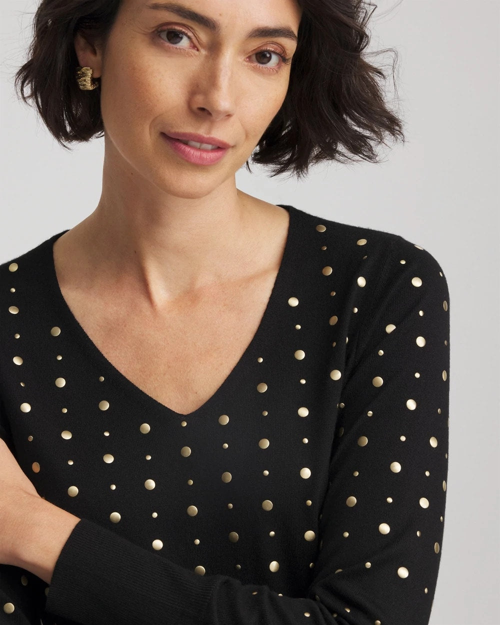Chico's Ella Embellished Pullover Sweater BLACK