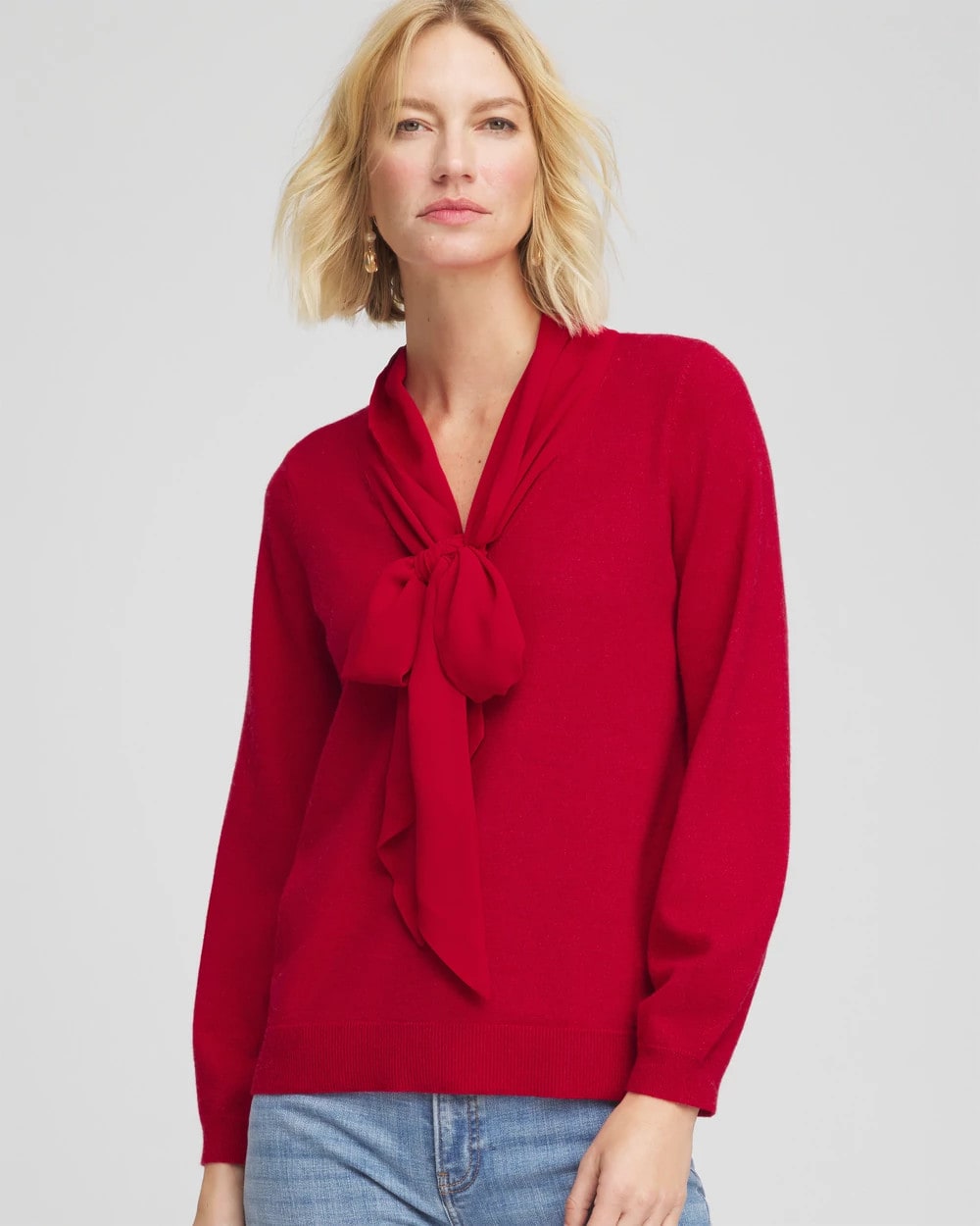 Chico's Bow-Detailed Sweater CARMINE RED