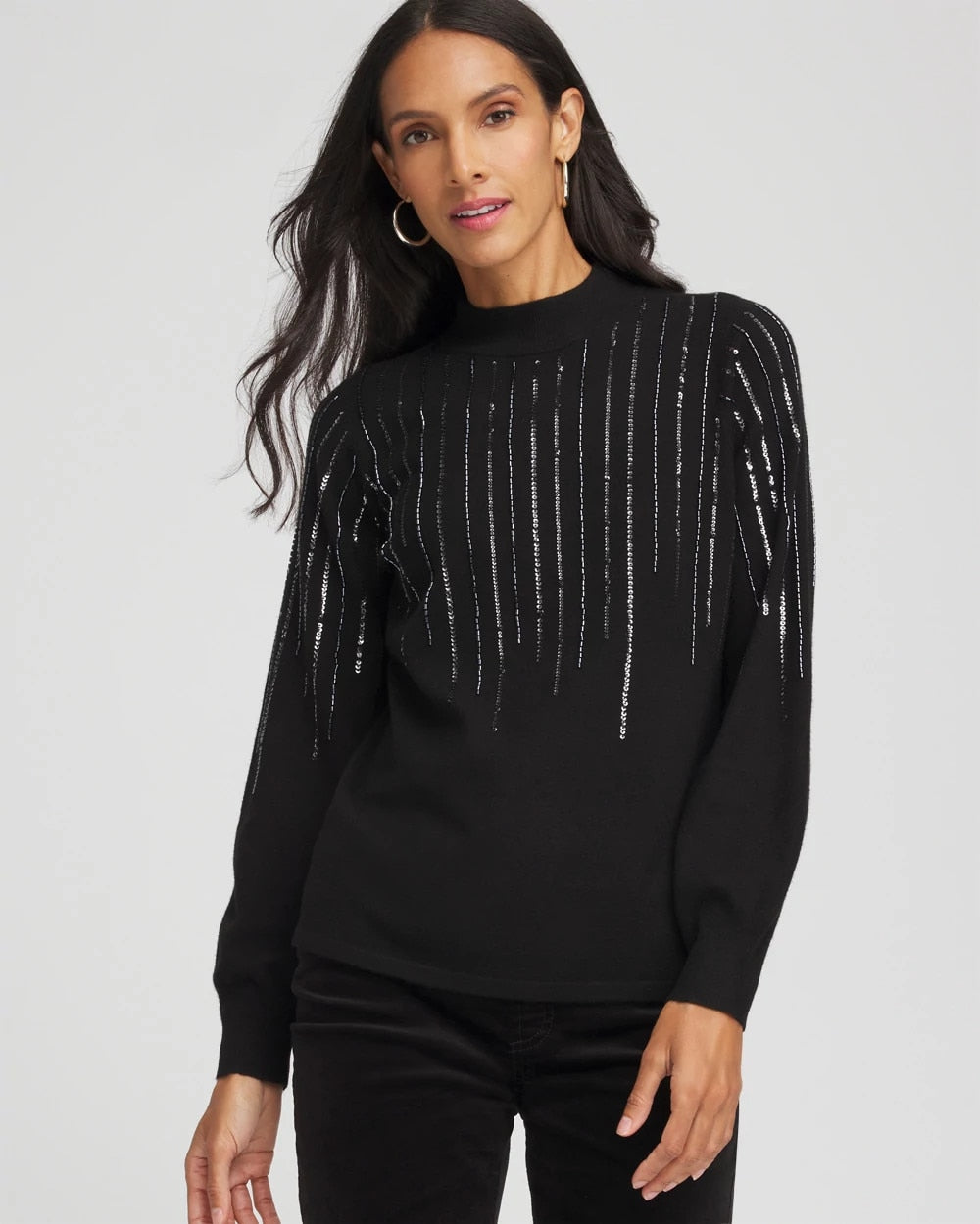 Chico's Embellished Mockneck Sweater BLACK