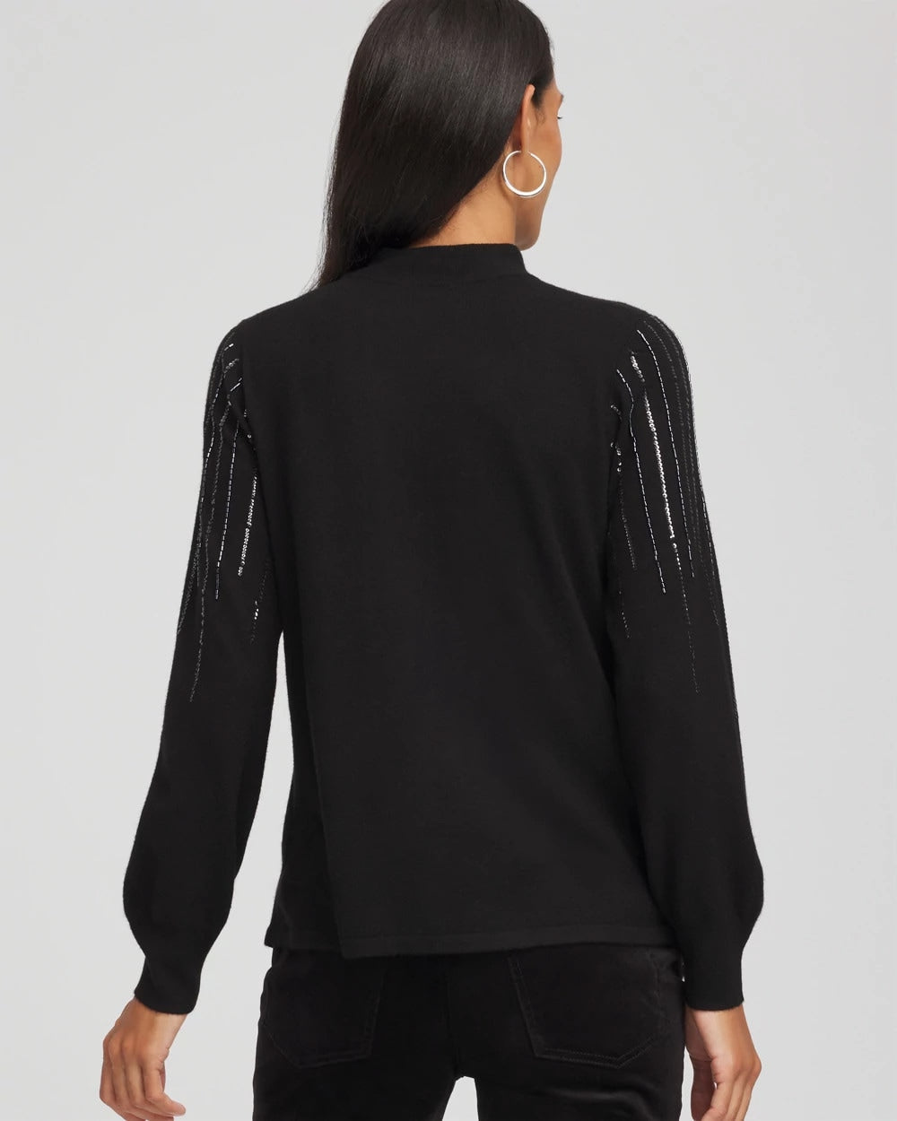 Chico's Embellished Mockneck Sweater BLACK