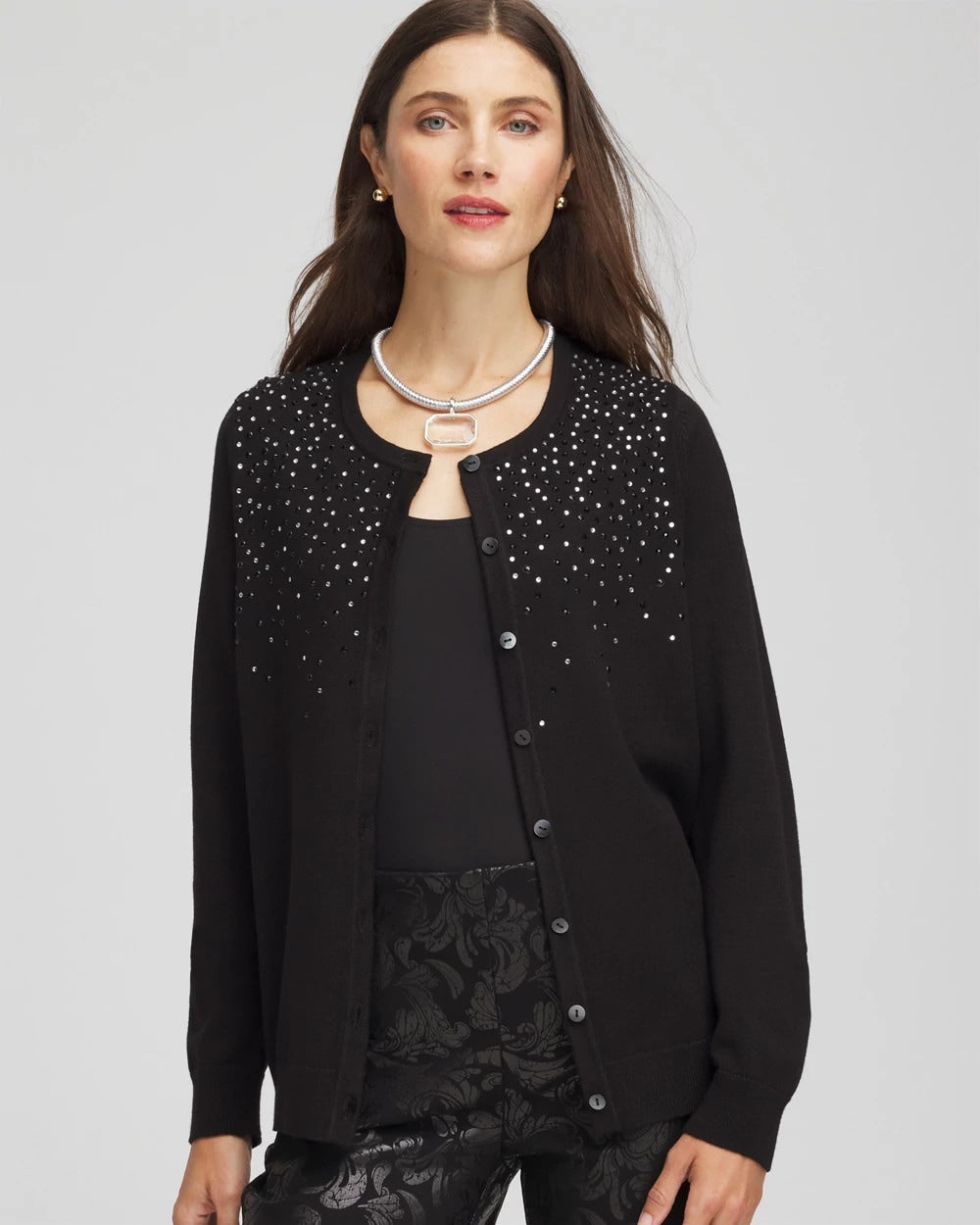 Chico's Ombré Rhinestone Cardigan BLACK