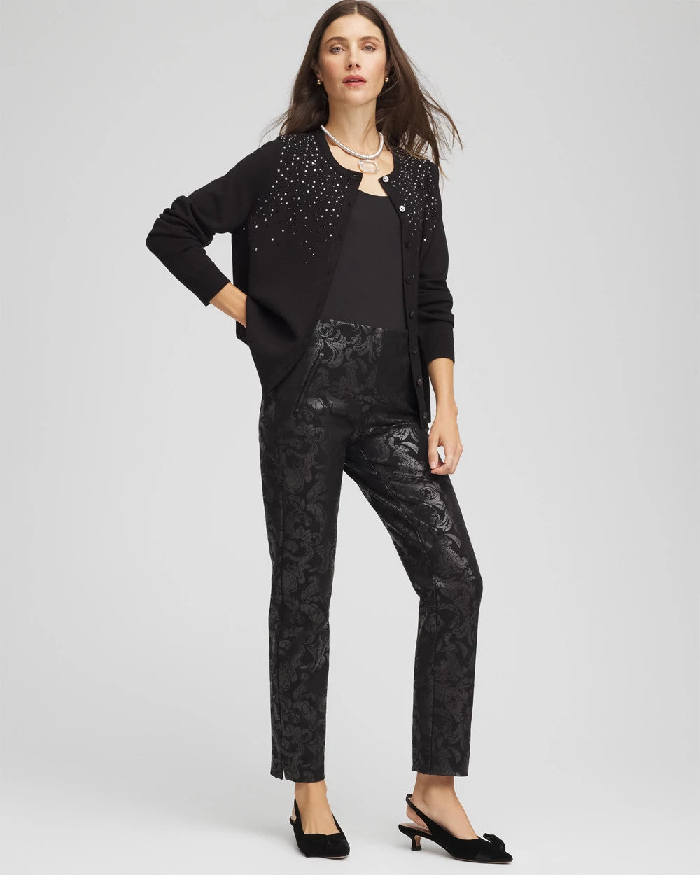 Chico's Ombré Rhinestone Cardigan BLACK