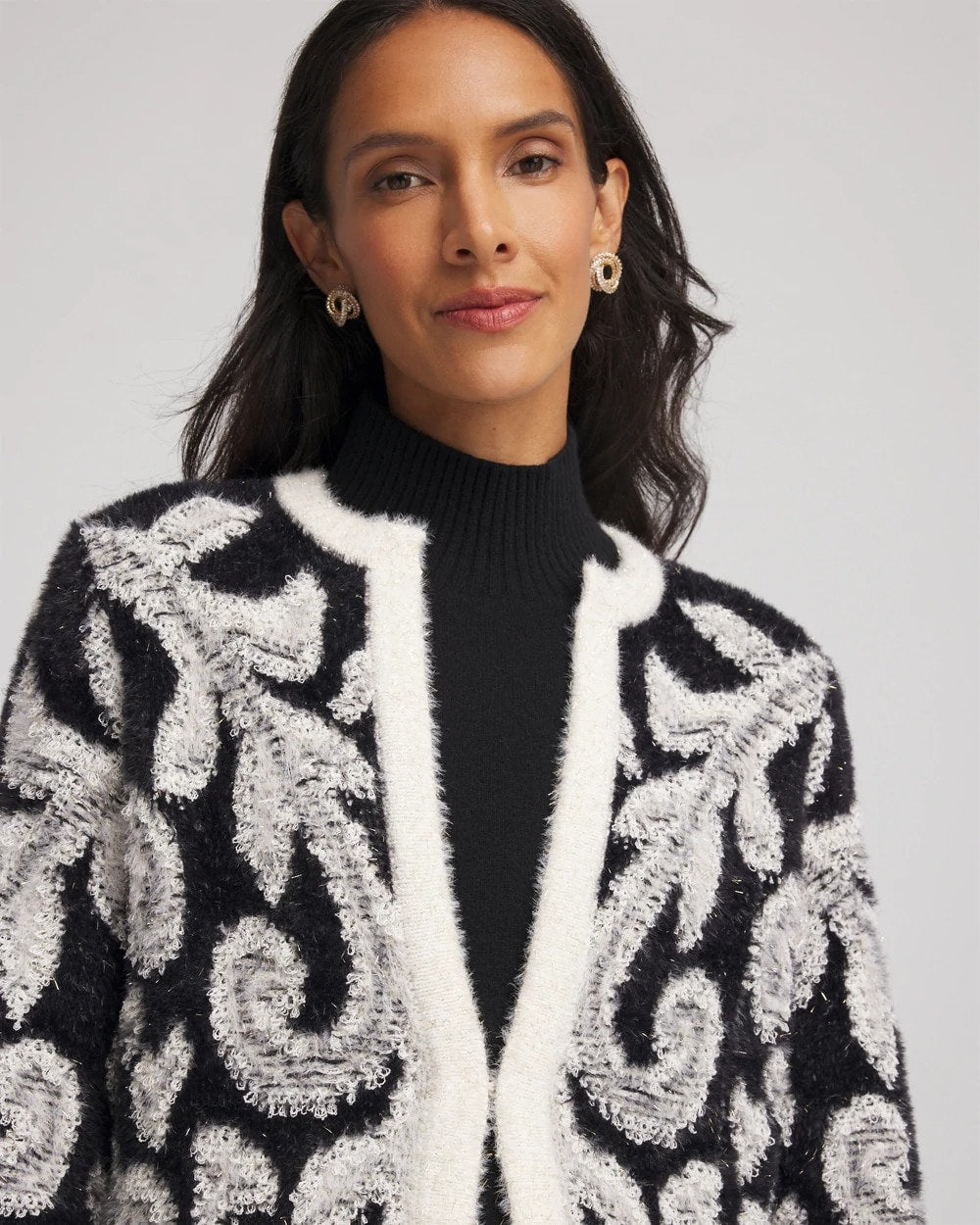 Chico's Abstract Fuzzy Cardigan BLACK