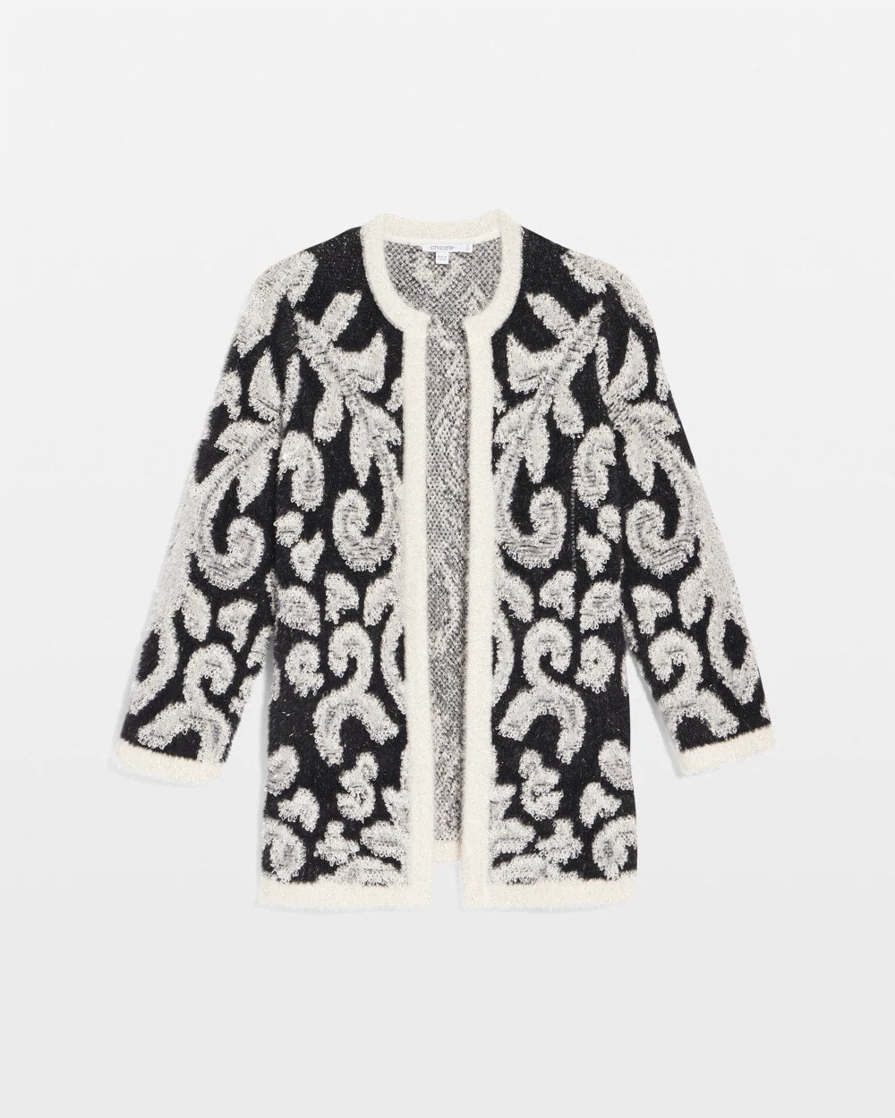 Chico's Abstract Fuzzy Cardigan BLACK