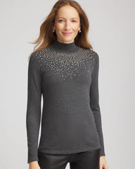 Chico's Ella Rhinestone Mockneck Sweater GRAPHITE GRAY