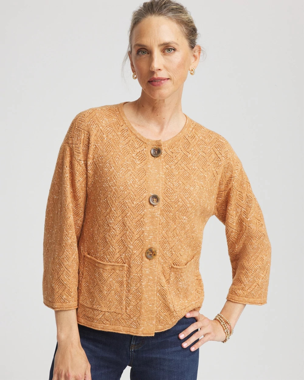 Chico's Tweed Cropped Sweater BURNT SIENNA