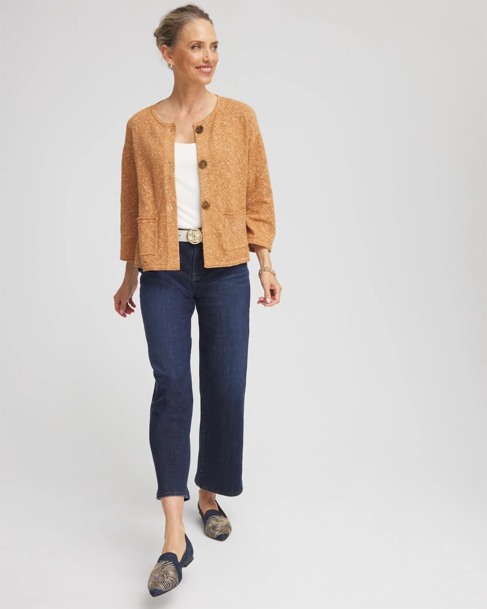 Chico's Tweed Cropped Sweater BURNT SIENNA