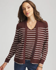 Chico's Ella Striped Long-Sleeve Cardigan CACAO