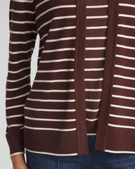 Chico's Ella Striped Long-Sleeve Cardigan CACAO