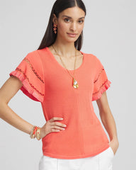 Chico's Cutout Short-Sleeved Pullover Sweater MELON MAMBO