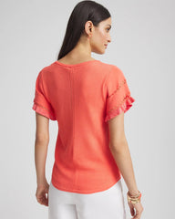 Chico's Cutout Short-Sleeved Pullover Sweater MELON MAMBO