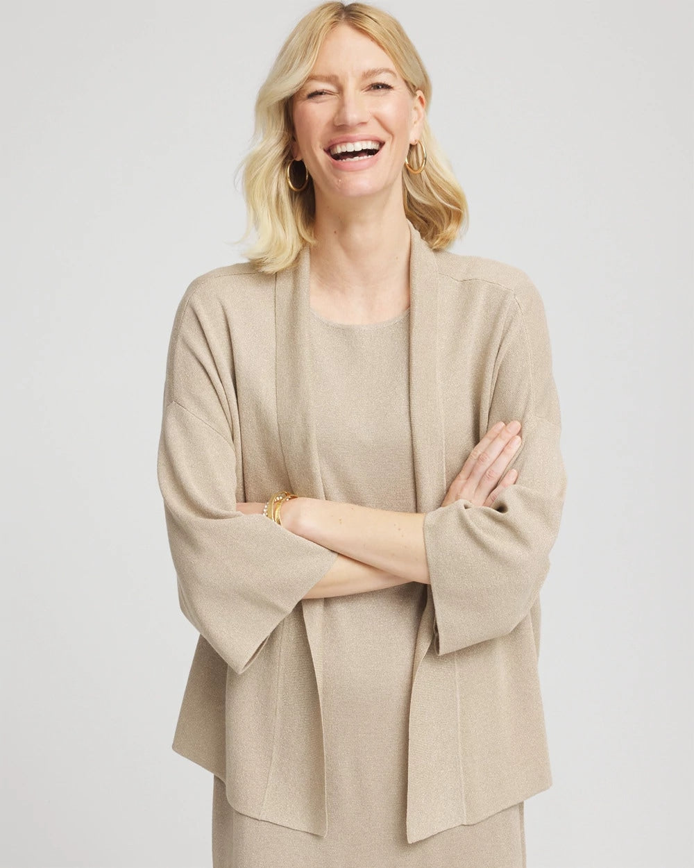 Chico's Travelers™ Collection Metallic Knit Cardigan CHAMPAGNE