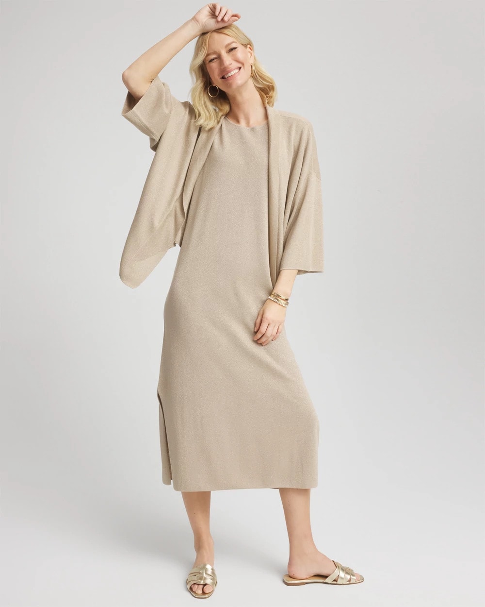 Chico's Travelers™ Collection Metallic Knit Cardigan CHAMPAGNE