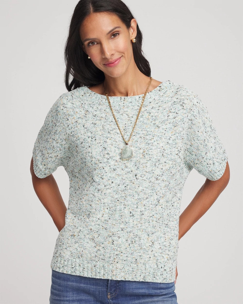 Chico's Textured Dolman Pullover Sweater BLUE MENTHE