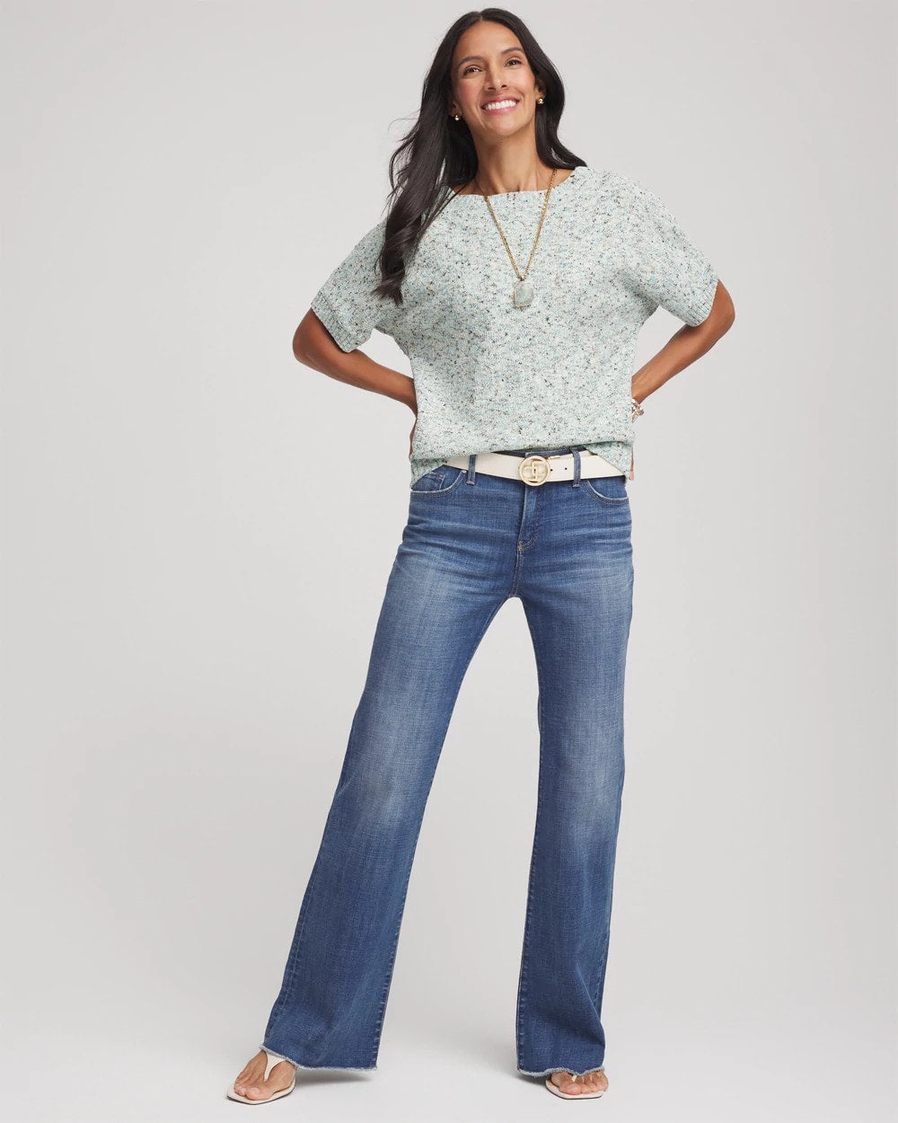 Chico's Textured Dolman Pullover Sweater BLUE MENTHE