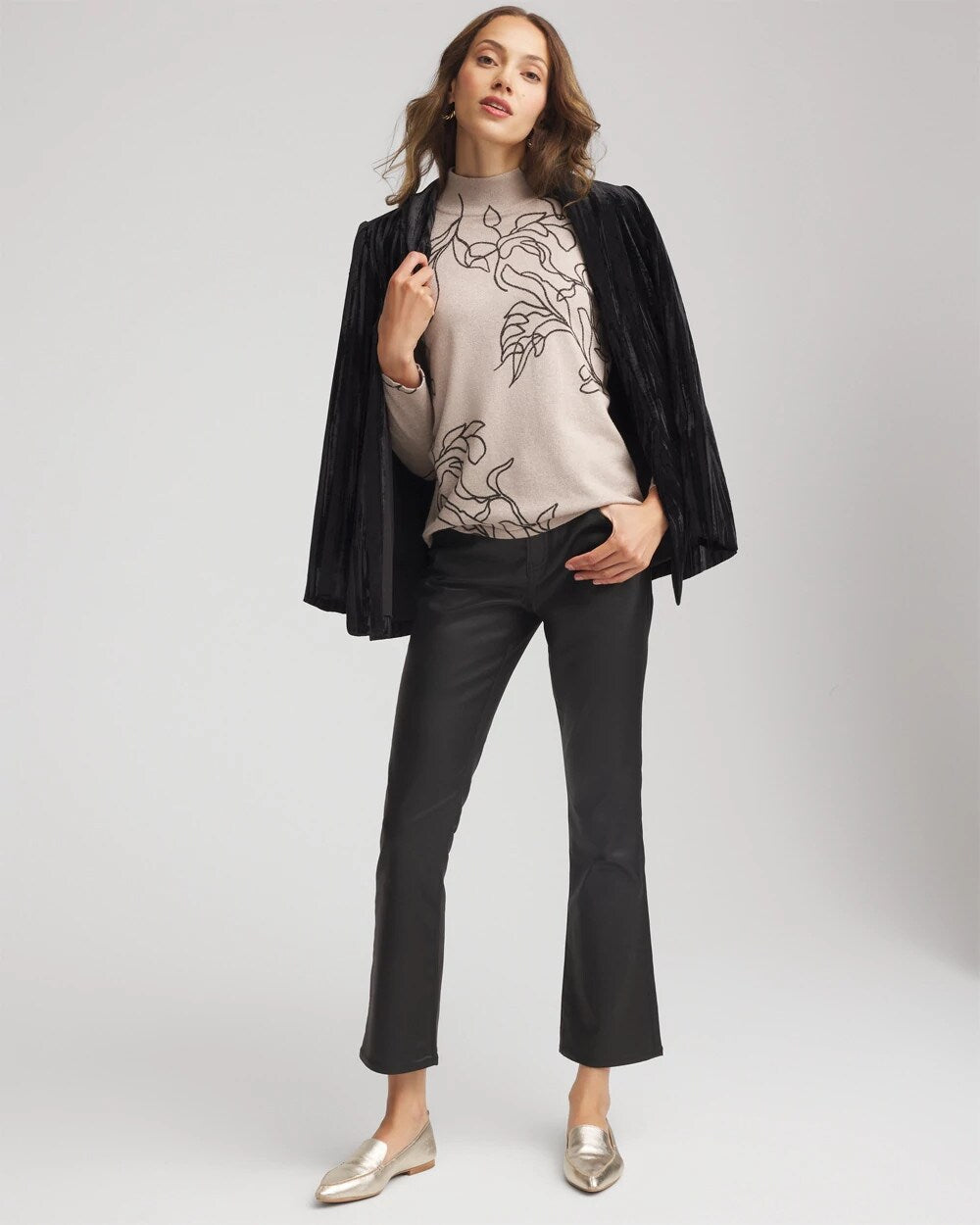 Chico's Ella Mockneck Printed Sweater SMOKEY TAUPE