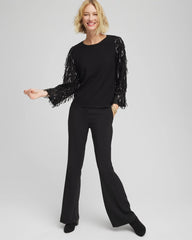 Chico's Fringe Sequins Pullover Sweater BLACK