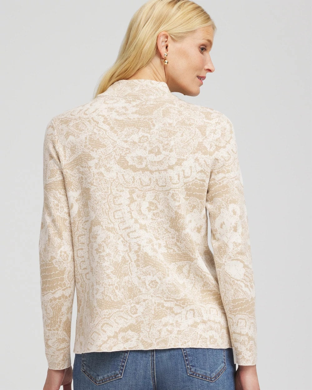 Chico's Ella Jacquard Mockneck Sweater ENGLISH CREAM