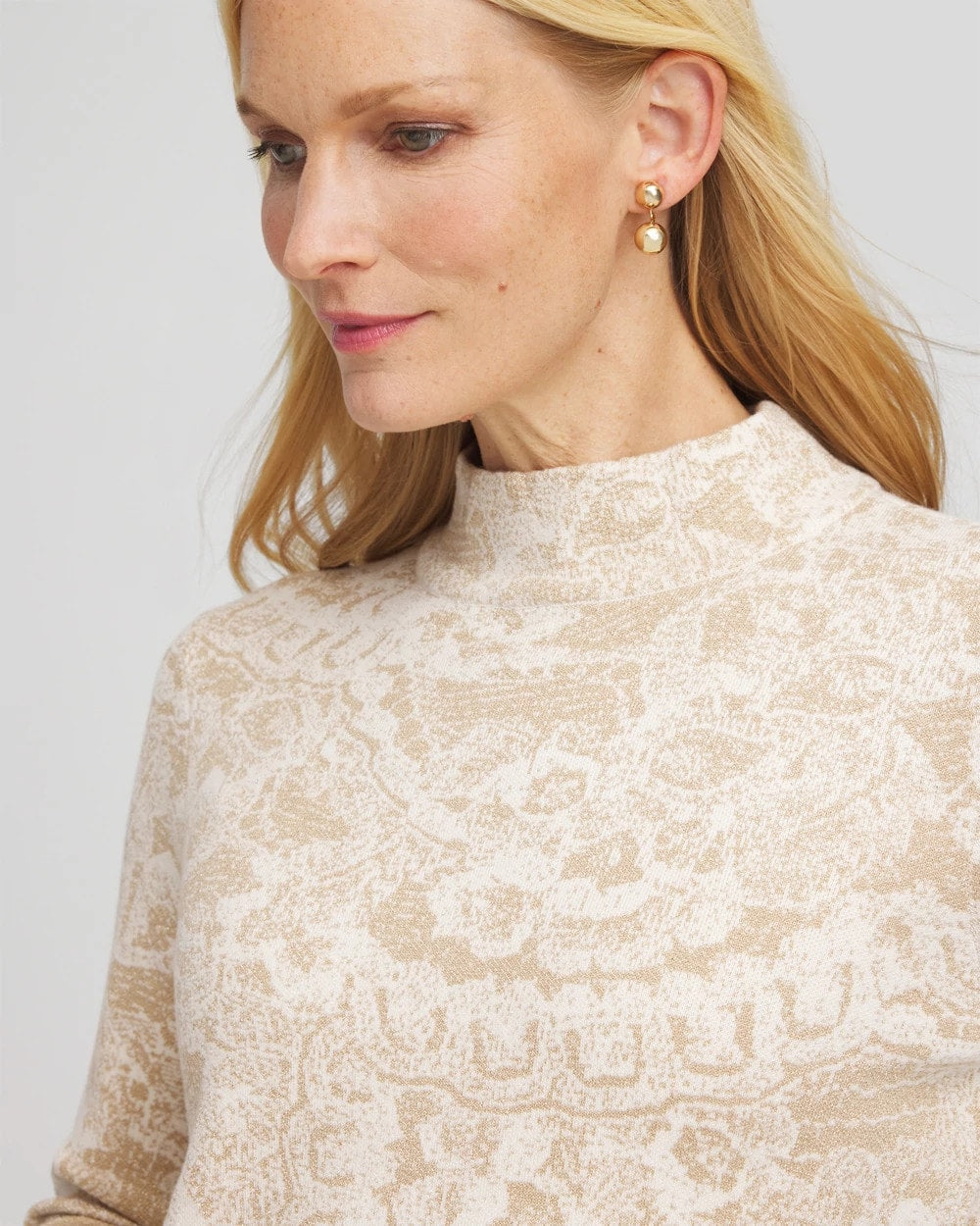 Chico's Ella Jacquard Mockneck Sweater ENGLISH CREAM